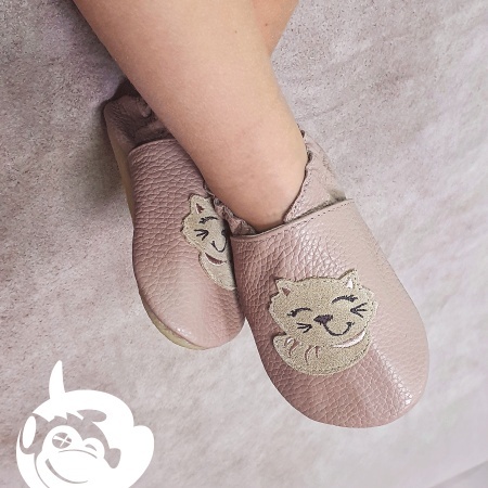 Paputki skórzane z kauczukową podeszwą - Kotek - kwarc z cappucino