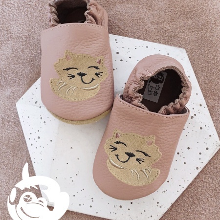 Paputki skórzane z kauczukową podeszwą - Kotek - kwarc z cappucino