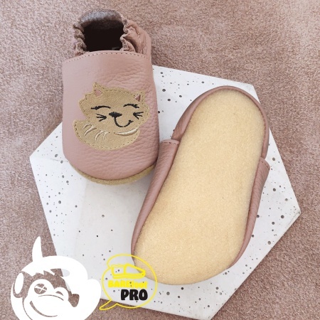 Paputki skórzane z kauczukową podeszwą - Kotek - kwarc z cappucino