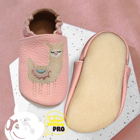 Paputki skórzane z kauczukową podeszwą - Lama - róż z beżem