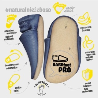 Paputki skórzane z kauczukową podeszwą - Rakieta - niebieskie