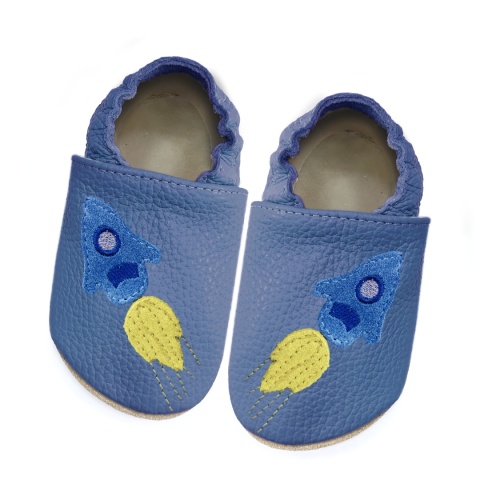 Paputki skórzane z kauczukową podeszwą - Rakieta - niebieskie