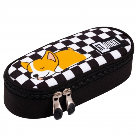 Piórnik szkolny saszetka usztywniona w szachownicę z psem Sleepy Corgi St.Right