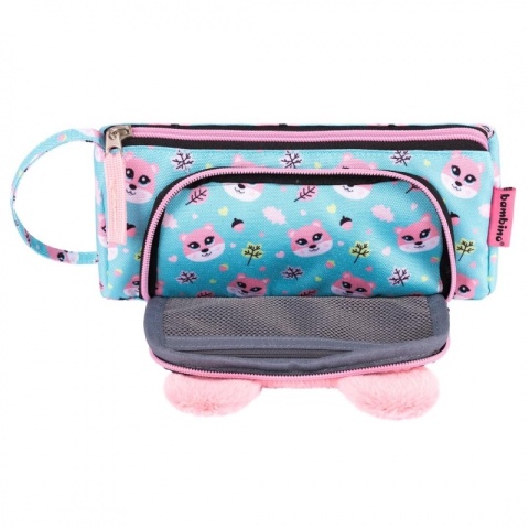 Piórnik szkolny trójkątna saszetka z wiewiórką z tylną kieszonką