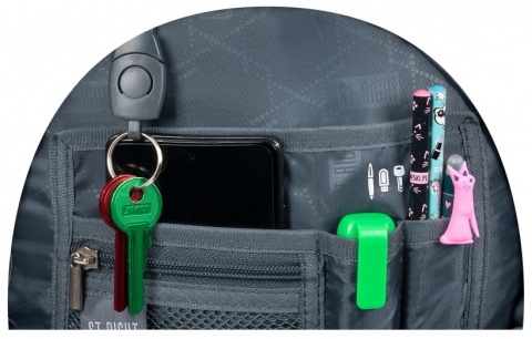 Plecak szkolny 4-komorowy czarno-niebieski St. Right Majewski - dodatkowe kieszonki