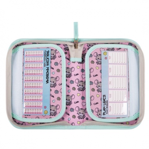 Rozkładany piórnik dwukomorowy bez wyposażenia z myszką St.Right w środku