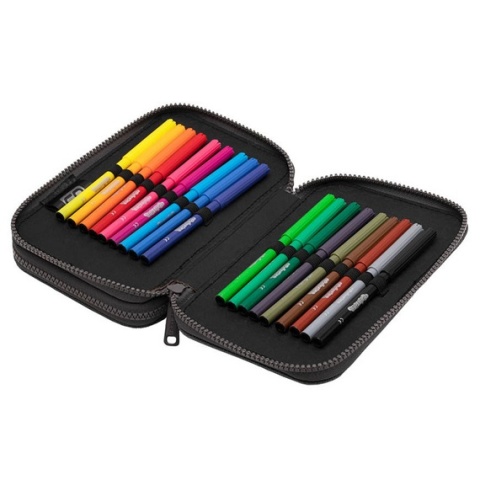 Szary piórnik szkolny podwójny z wyposażeniem Coolpack Jumper 2 - kolorowe pisaki