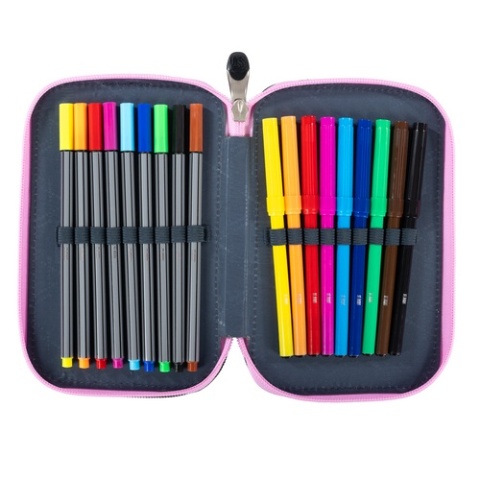 Trzykomorowy piórnik szkolny z wyposażeniem K-Pop Lover St.Right - pisaki