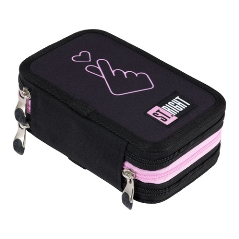 Trzykomorowy piórnik szkolny z wyposażeniem K-Pop Lover St.Right