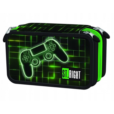 Trzykomorowy piórnik szkolny z wyposażeniem dla gamera St.Right