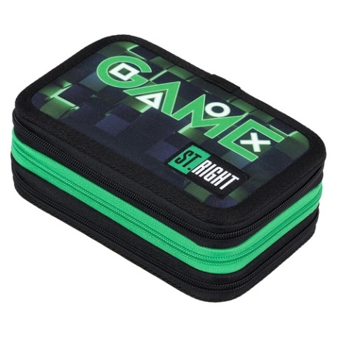 Trzykomorowy piórnik szkolny z wyposażeniem dla gracza St.Right