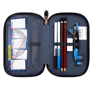 Trzykomorowy piórnik szkolny z wyposażeniem księżyc St. Right