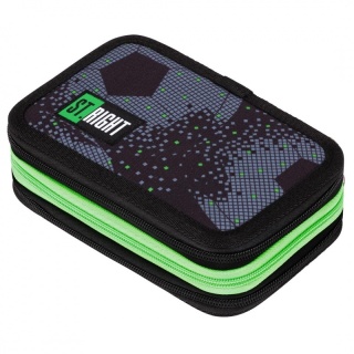 Trzykomorowy piórnik szkolny z wyposażeniem piłka nożna St.Right