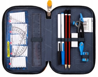 Trzykomorowy piórnik szkolny z wyposażeniem z psem Corgi St. Right