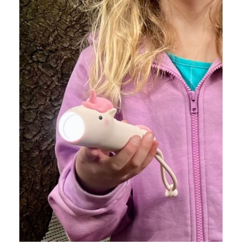 latarka jednorożec trzymana przez dziecko