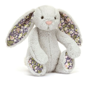 Maskotka Jellycat Króliczek z kwiecistymi uszami - 18 cm - srebrny