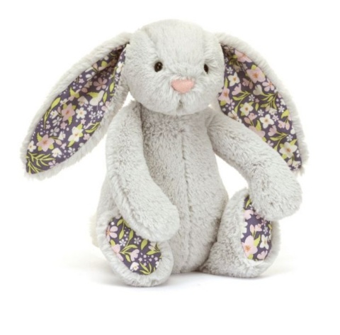 Maskotka Jellycat Króliczek z kwiecistymi uszami - 18 cm - srebrny