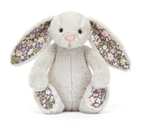 Maskotka Jellycat Króliczek z kwiecistymi uszami - 18 cm - srebrny