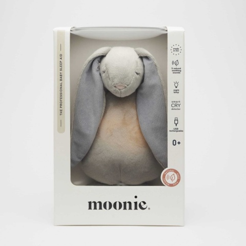 królik szumiący moonie silver z włączoną lampką w opakowaniu