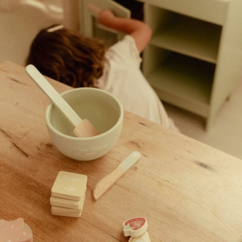 drewniana miska z łyżką i nożem little dutch