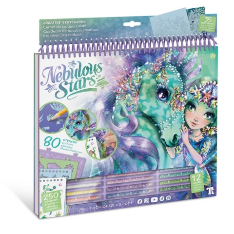 Duży szkicownik z kredkami, szablonami i naklejkami - Nebulous Stars - Konie Ariaz i Joyiaz - rozm. L