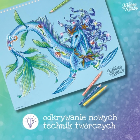 Duży szkicownik z kredkami, szablonami i naklejkami - Nebulous Stars - Konie Ariaz i Joyiaz - rozm. L nowe techniki twórcze