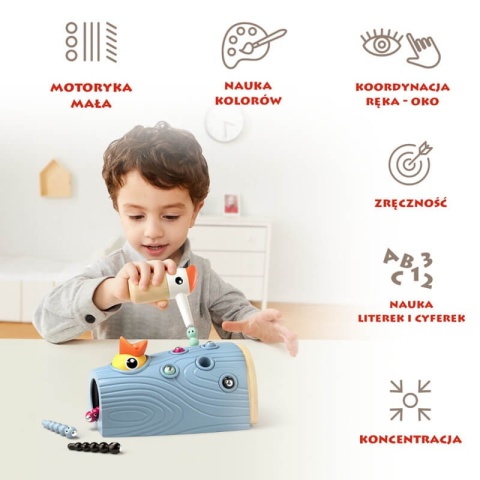 Nakarm ptaszka Złap robaczka – zręcznościowa gra Montessori Topbright motoryka koncentracja nauka