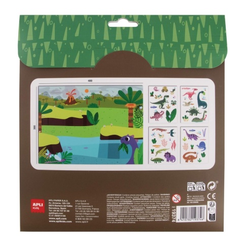 Naklejki wielokrotnego użytku z planszą Apli Kids - Dinozaury tył