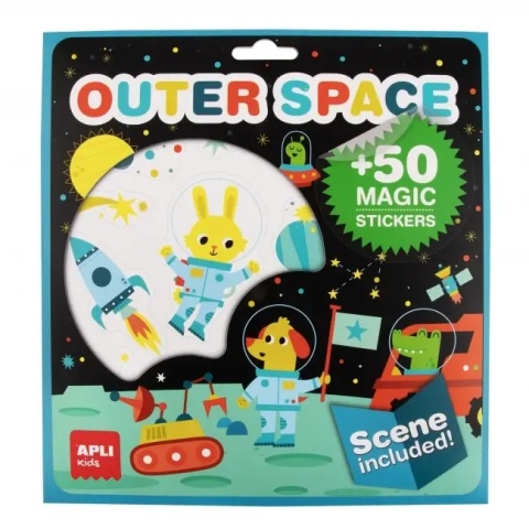 Naklejki wielokrotnego użytku z planszą Apli Kids - Kosmos w opakowaniu