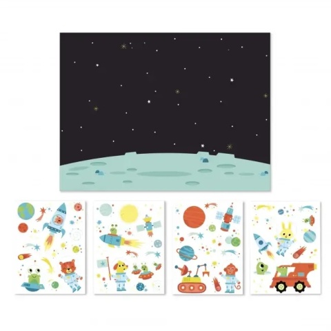Naklejki wielokrotnego użytku z planszą Apli Kids - Kosmos elementy