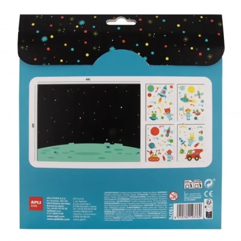 Naklejki wielokrotnego użytku z planszą Apli Kids - Kosmos tył opakowania
