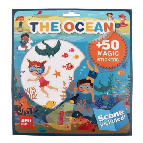 Naklejki wielokrotnego użytku z planszą Apli Kids - Ocean w opakowaniu