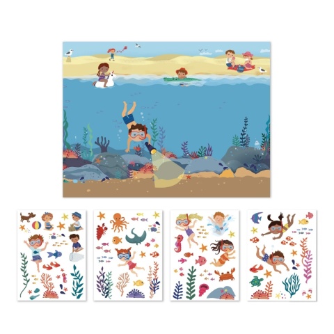 Naklejki wielokrotnego użytku z planszą Apli Kids - Ocean elementy