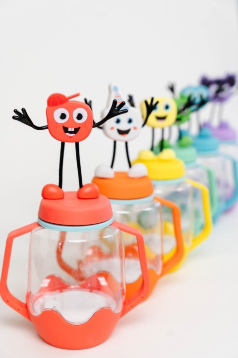 Pomarańczowy słoik sensoryczny Glo Pals do napełnienia wodą czerwona świecąca postać