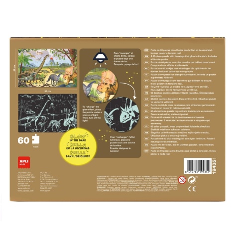 Puzzle Apli Kids świecące w ciemności - Dinozaury 4+ tył opakowania