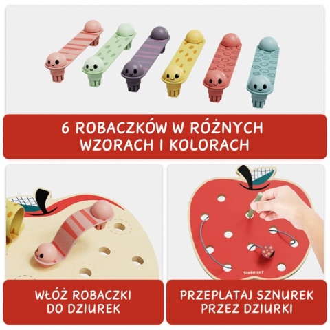 Robaczki w jabłuszku gra logiczna Topbright 6 robaczków w różnych kolorach