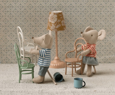 Krzesło vintage dla Myszek Maileg - dark powder z myszkami