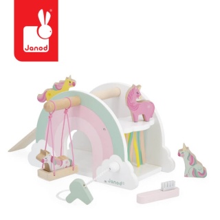 Drewaniany domek jednorożców Janod z akcesoriami