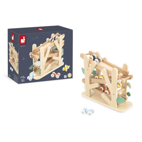 Drewniana Rampa wyścigowa dla mrówek Janod Sweet Cocoon  przy opakowaniu