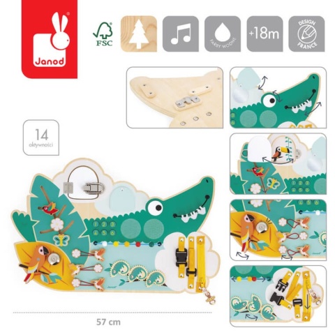 Drewniana tablica manipulacyjna Janod Krokodyl Tropik wymiary