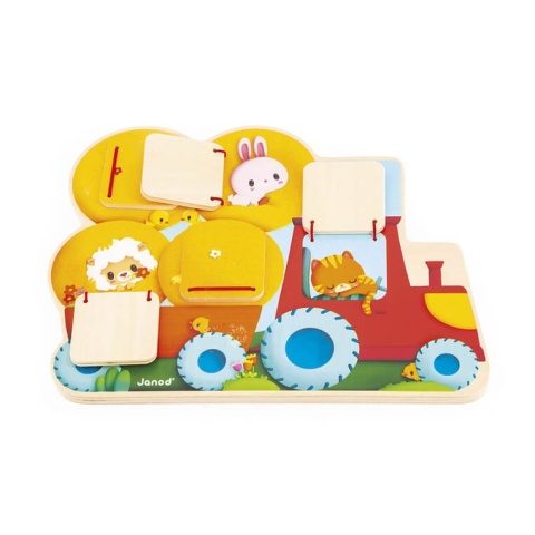 Drewniana tablica szukaj i znajdź Janod Traktor Farma królik