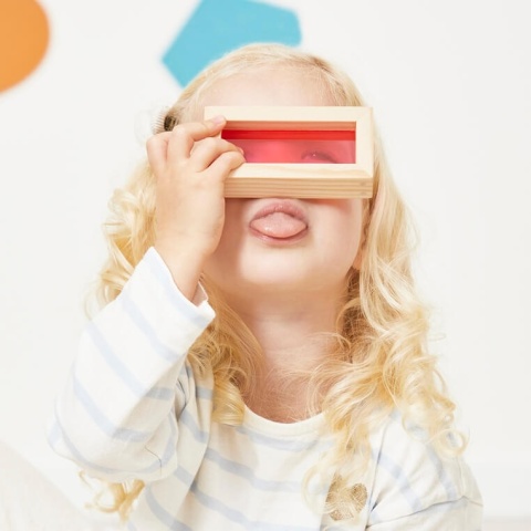 Drewniane klocki sensoryczne Janod przeźroczyste prostokąty