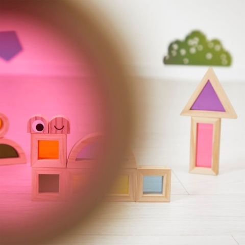 Drewniane klocki sensoryczne Janod przeźroczyste kolory