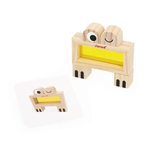 Drewniane klocki sensoryczne Janod przeźroczyste robot
