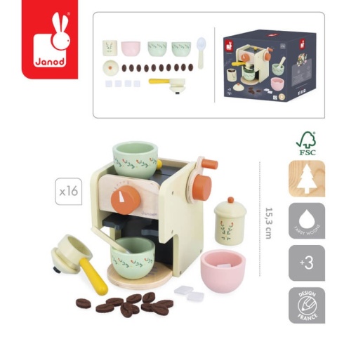 Drewniany ekspres ciśnieniowy do kawy Janod z akcesoriami wymiary