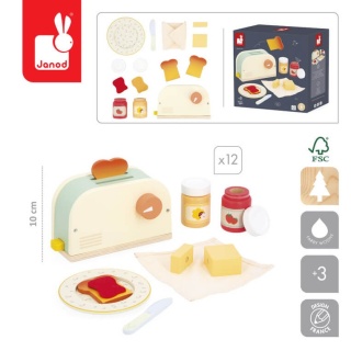 Drewniany zestaw śniadaniowy Janod z tosterem