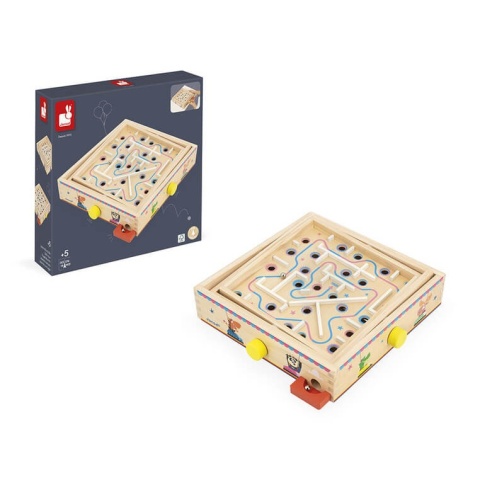 Gra zręcznościowa Labirynt Janod Ball Maze Applepop przy opakowaniu