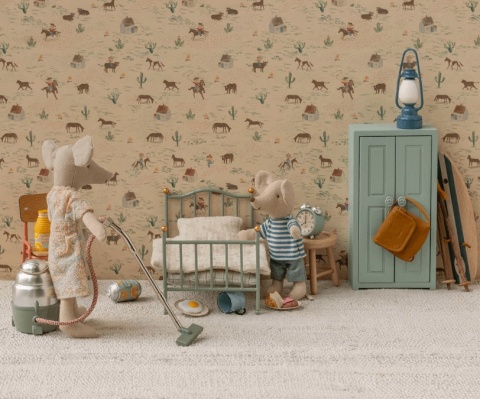 Łóżko do Myszek Maileg pojedyncze - Mint z myszkami