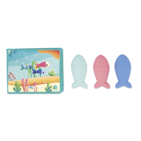 Książeczka do kąpieli z 3 psikawkami Janod Przyjęcie pod wodą zestaw