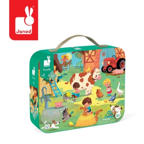 Puzzle Janod Dzień na farmie 24 elementy w walizce